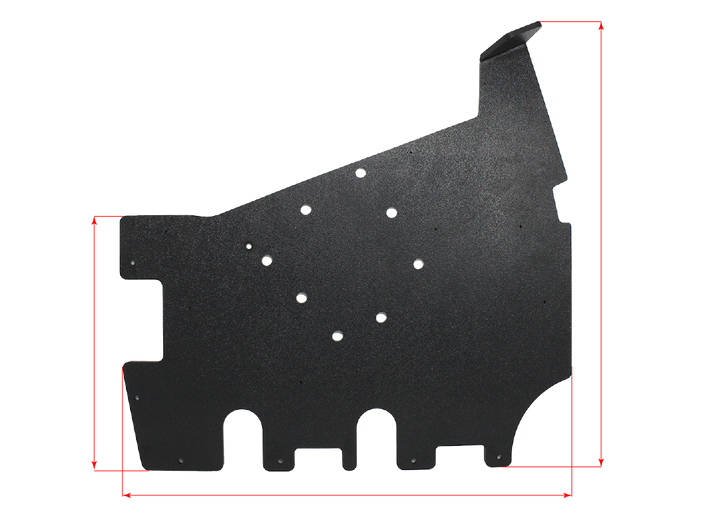 Black metal mounting bracket with dimension lines