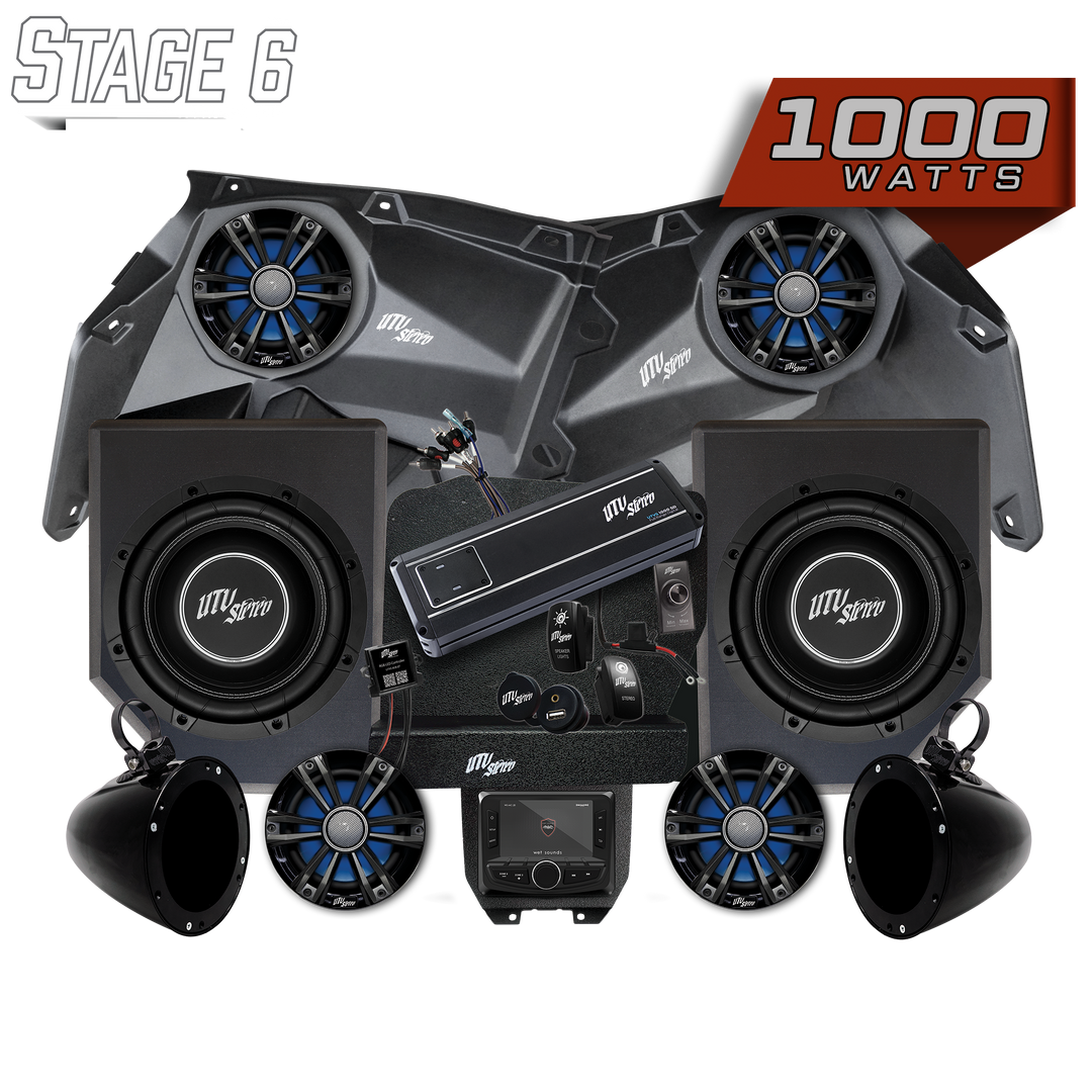 UTV Stereo Stage 6 1000 watt audio system kit with speakers subwoofers amplifier and head unit