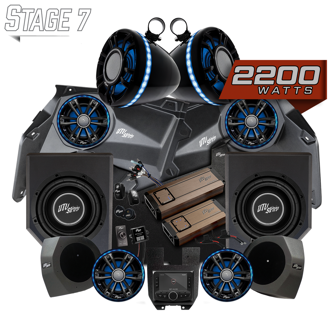 UTV Stereo Stage 7 audio system with speakers amplifiers subwoofer and head unit