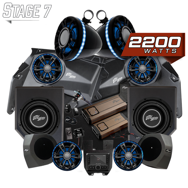 UTV Stereo Stage 7 2200 watt audio system bundle with speakers subwoofers amplifiers and head unit