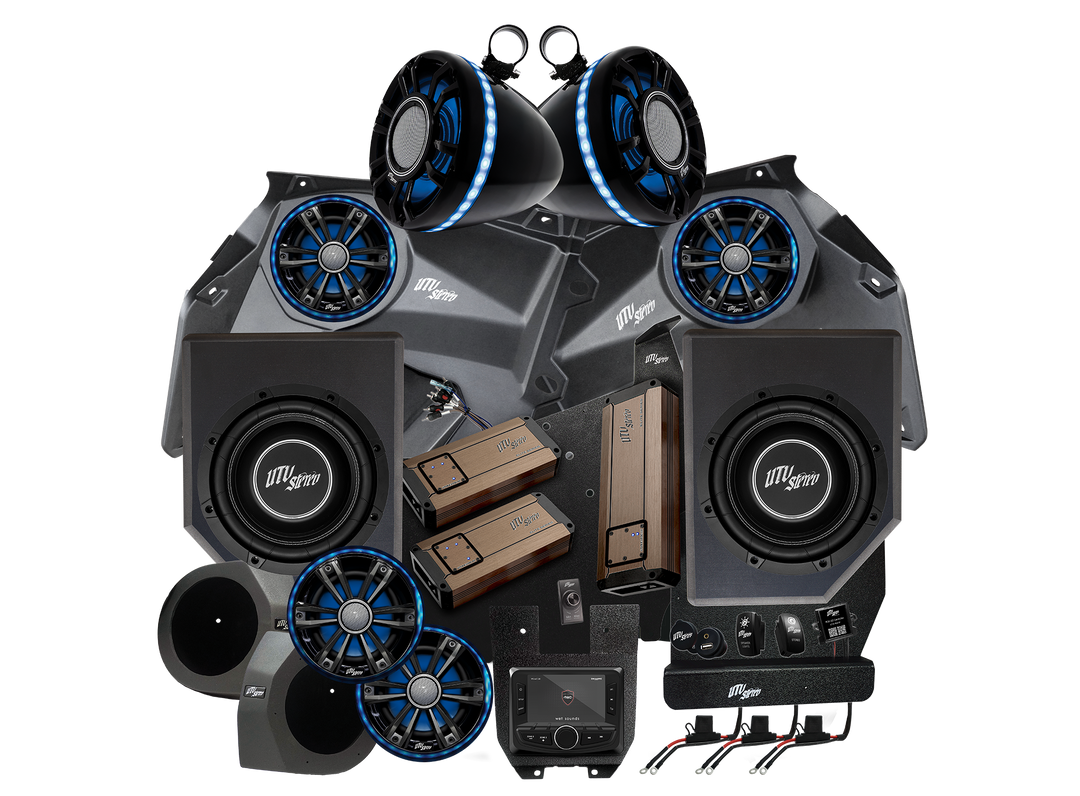UTV Stereo audio system bundle with speakers subwoofers amplifiers and head unit