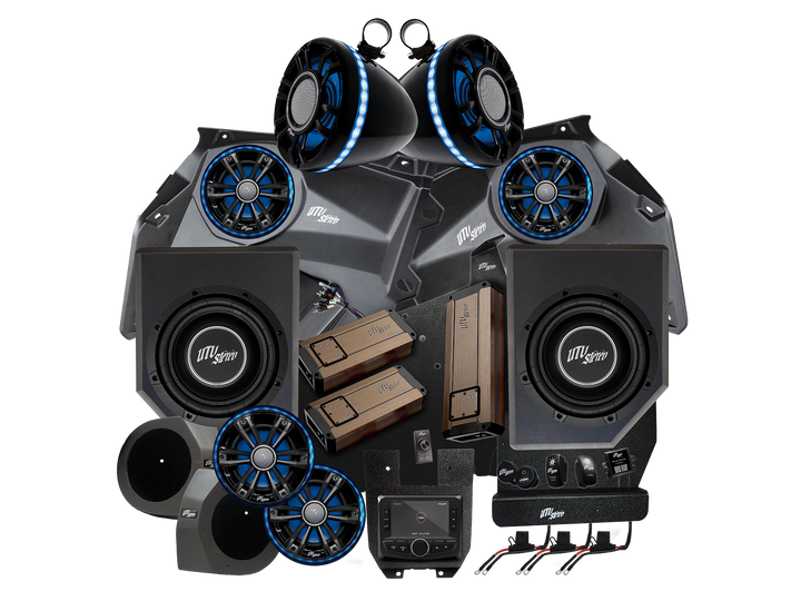 UTV Stereo audio system bundle with speakers subwoofers amplifiers and head unit