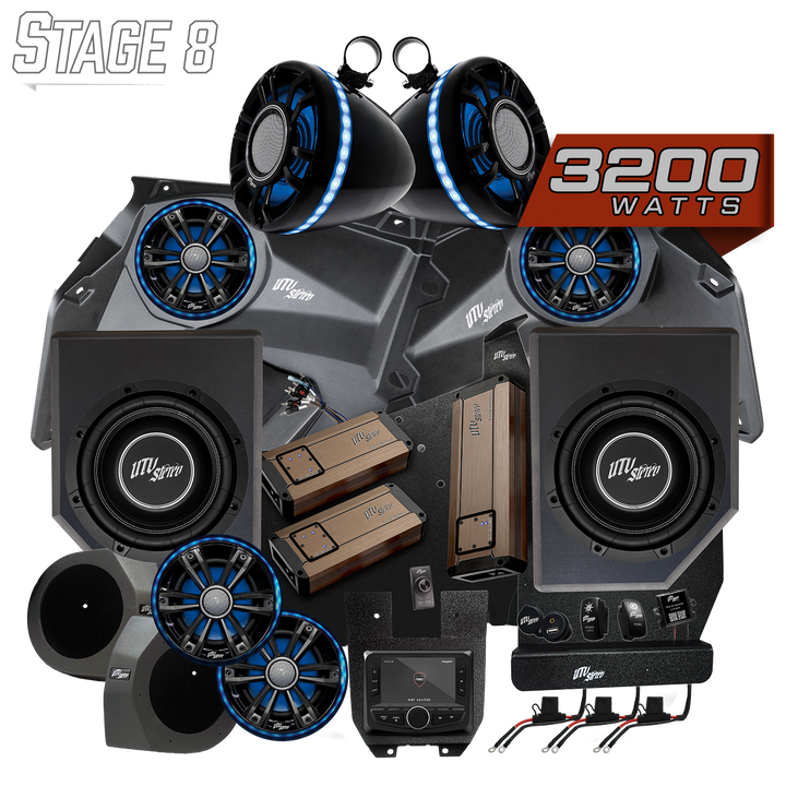 UTV Stereo Stage 8 audio system with speakers subwoofers amplifiers and head unit