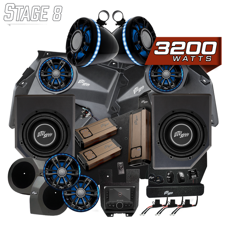 UTV Stereo Stage 8 audio system kit with speakers subwoofers amplifiers and head unit