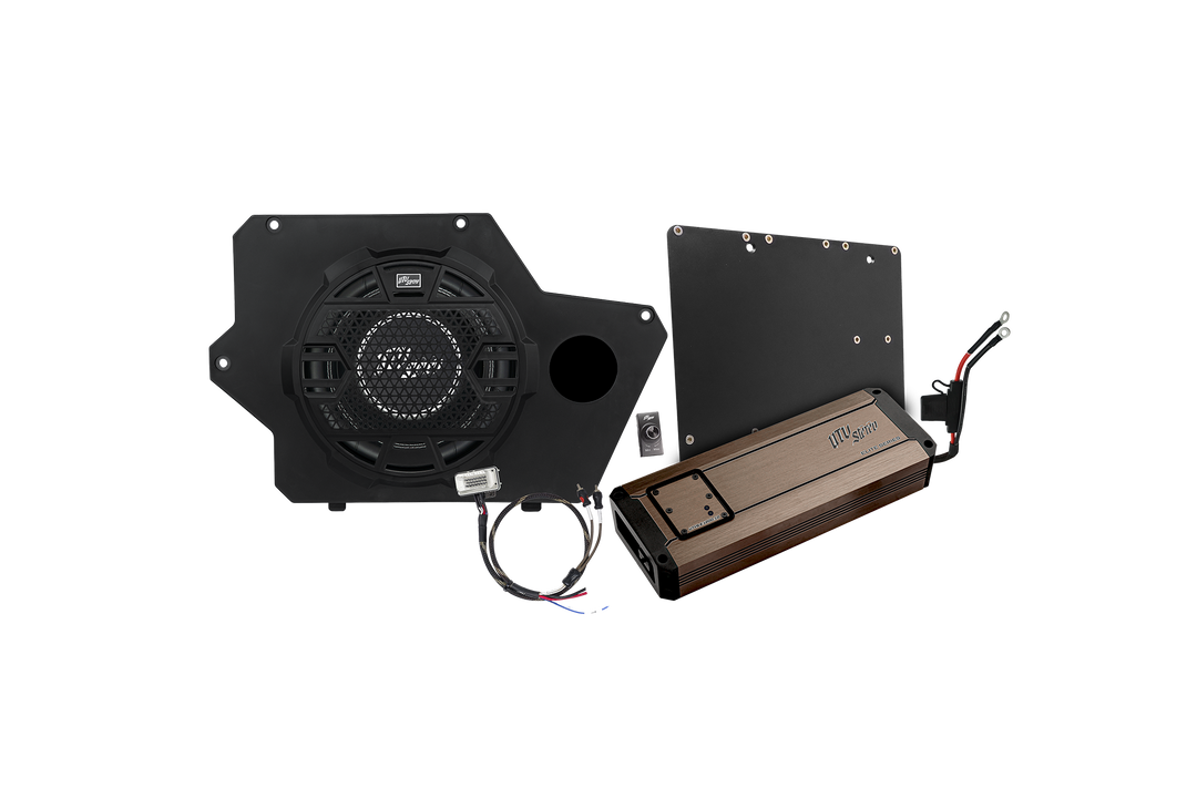 UTV Stereo subwoofer enclosure with amplifier and mounting hardware