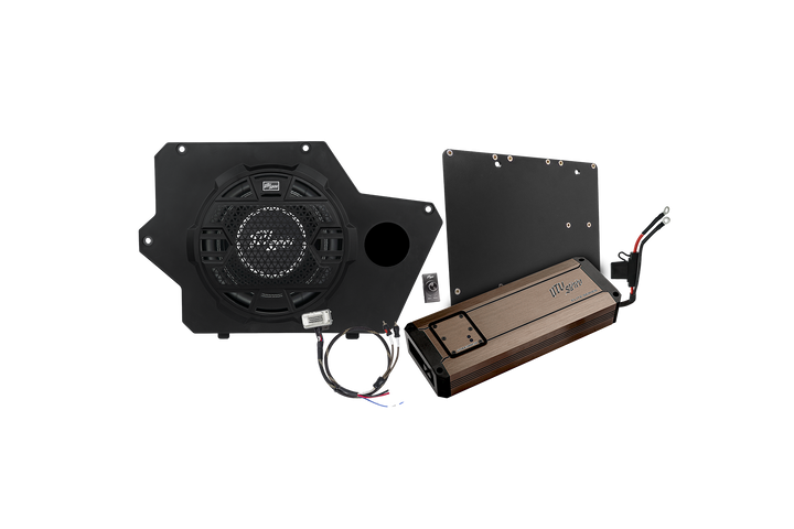 UTV Stereo subwoofer enclosure with amplifier and mounting hardware