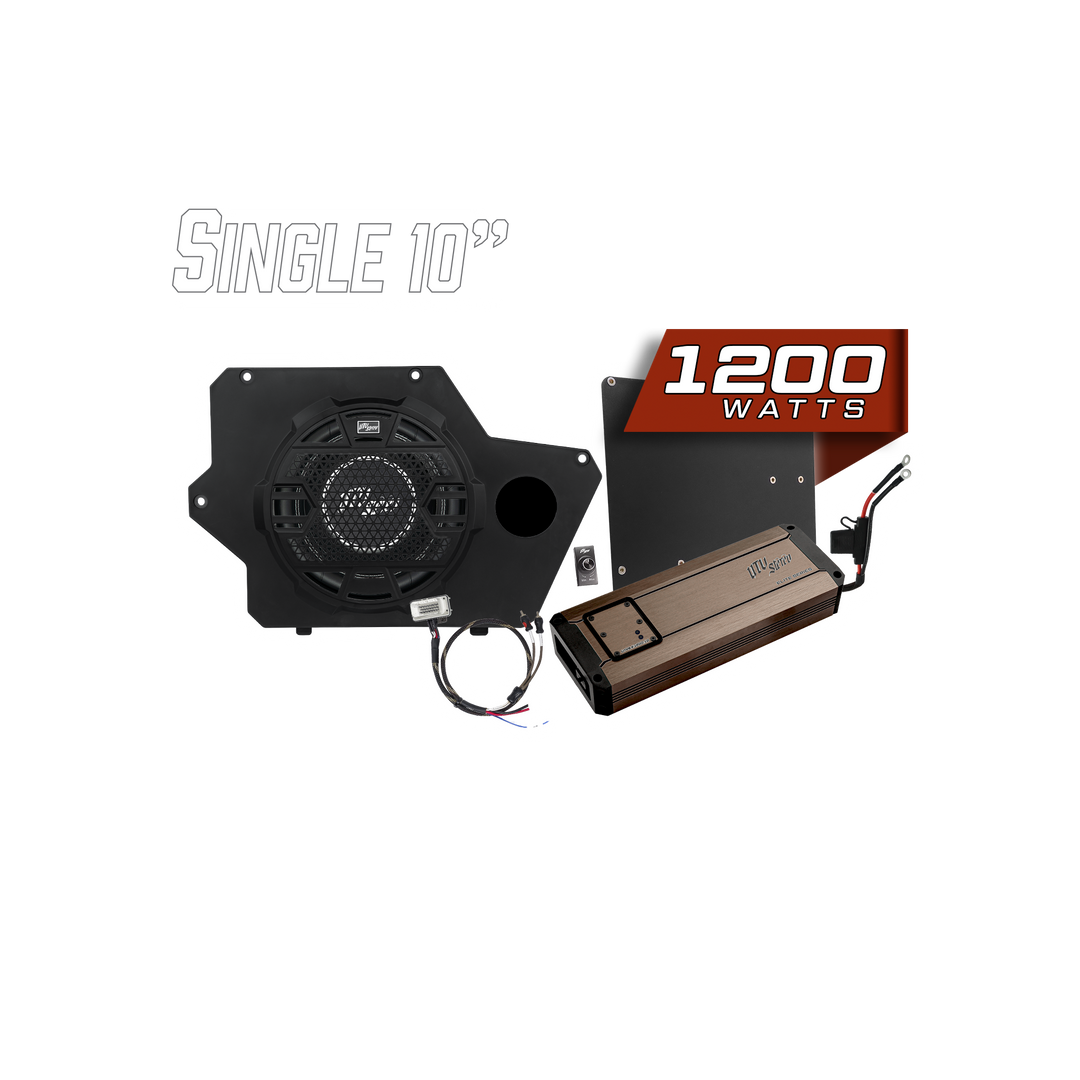 UTV Stereo single 10 inch subwoofer kit with 1200 watt amplifier and wiring