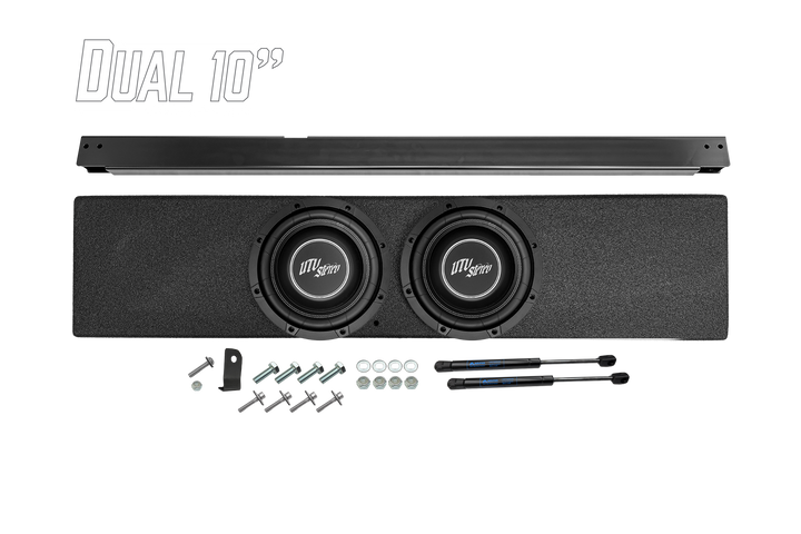 UTV Stereo dual 10 inch subwoofer enclosure kit with mounting hardware and gas struts