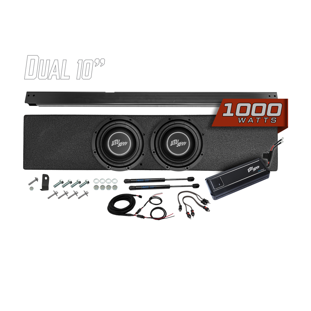 UTV Stereo dual 10 inch subwoofer enclosure kit with amplifier and mounting hardware