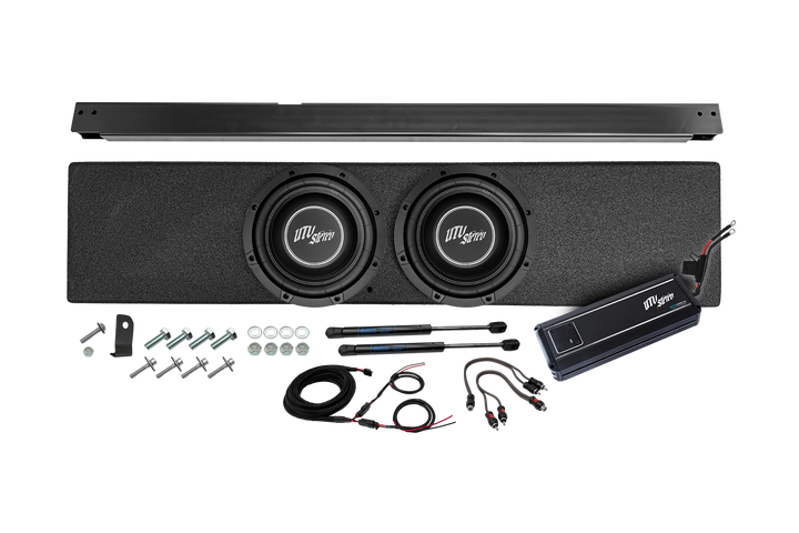 UTV Stereo dual subwoofer enclosure with amplifier and installation hardware