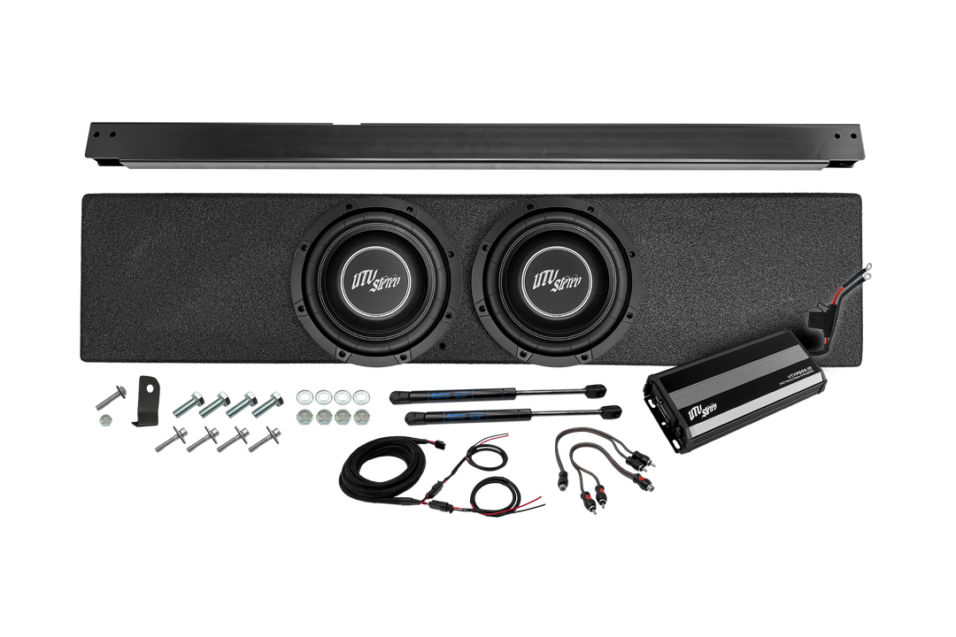 UTV Stereo dual subwoofer enclosure kit with amplifier and mounting hardware