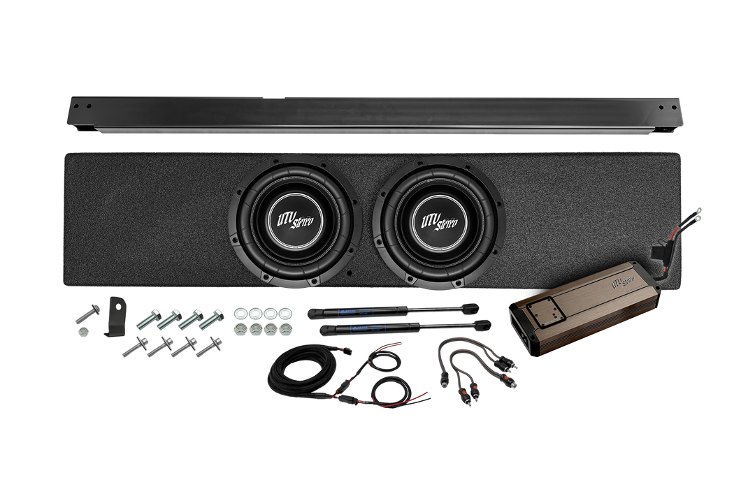 UTV Stereo dual subwoofer enclosure kit with amplifier and mounting hardware
