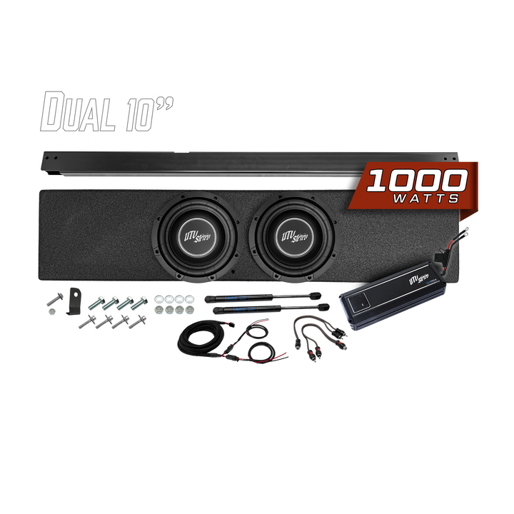 UTV Stereo dual 10 inch subwoofer enclosure kit with 1000 watt amplifier and installation hardware