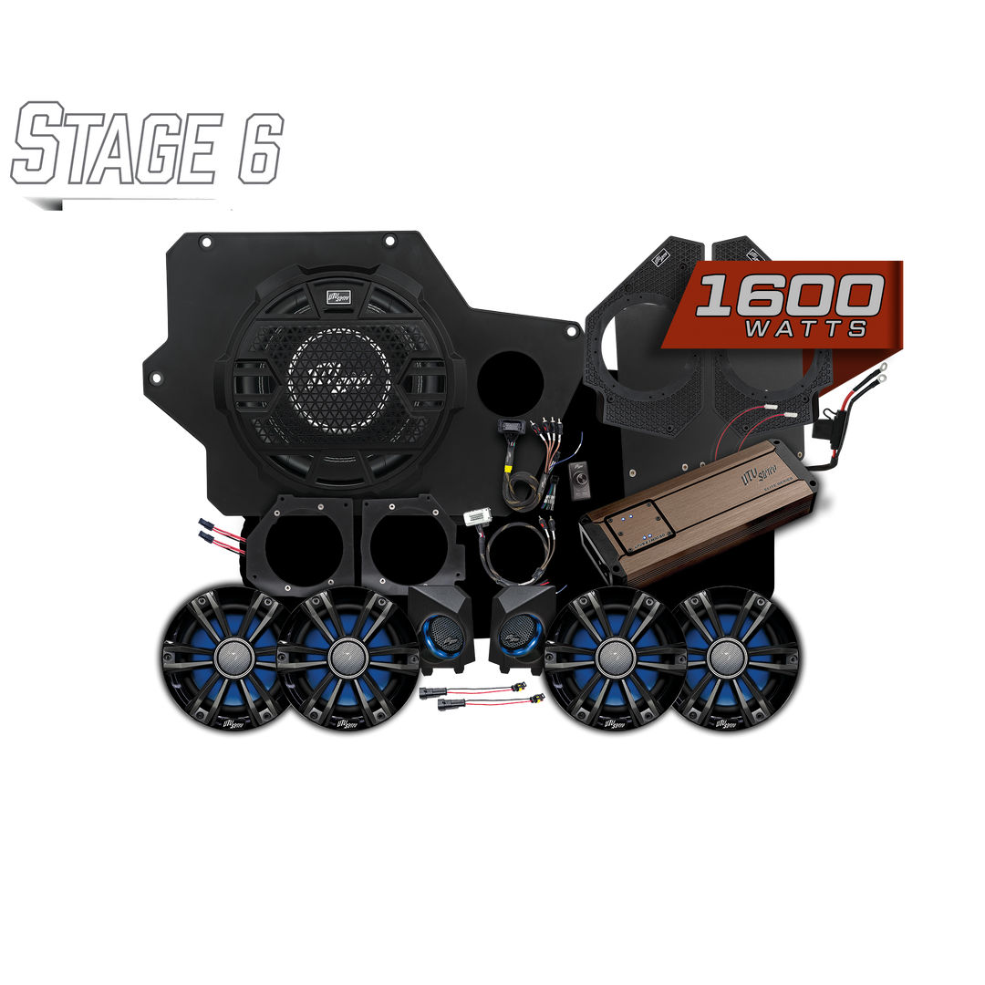 UTV Stereo Stage 6 1600 watt audio system kit including speakers subwoofer amplifier and mounting hardware