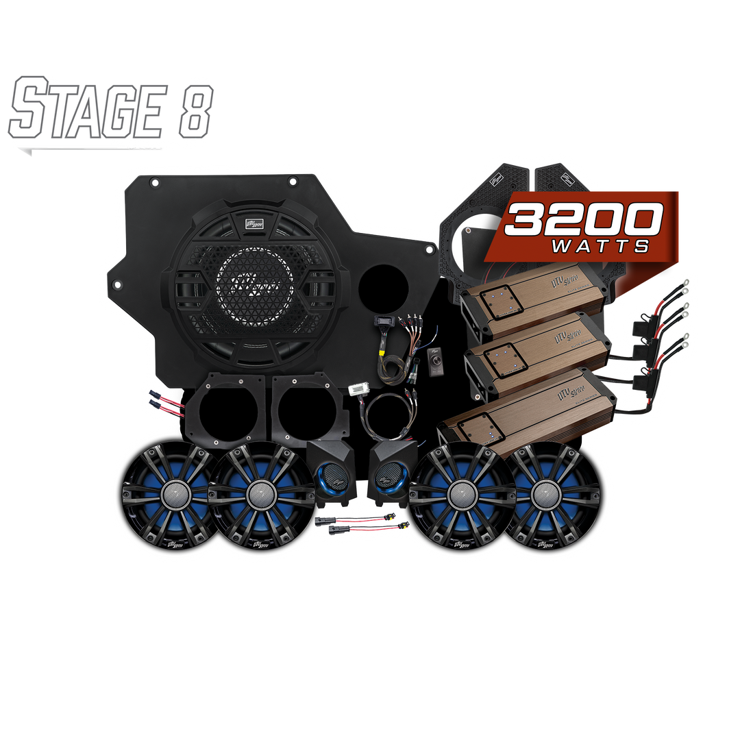 UTV Stereo Stage 8 audio system kit with speakers amplifiers and mounting hardware
