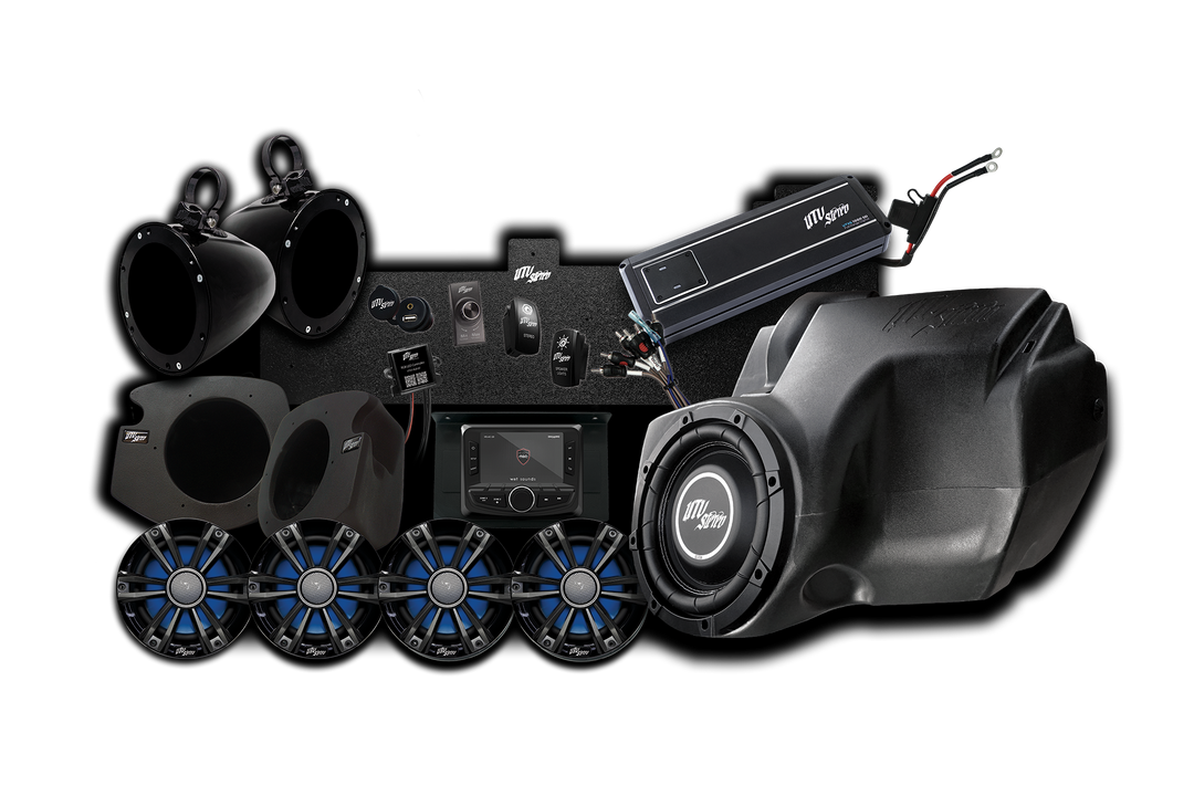 UTV Stereo audio system kit including speakers subwoofer amplifier and head unit