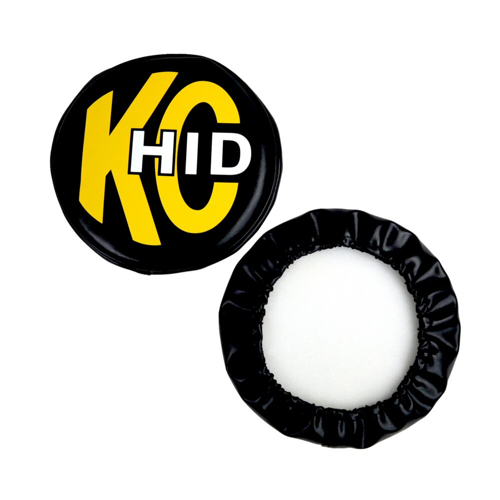 8" Light Cover - Soft Vinyl - Pair - Black w/ Yellow KC HID Logo - # 5818