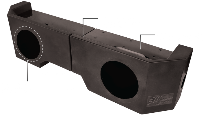 UTV Stereo dual subwoofer enclosure with mounting points