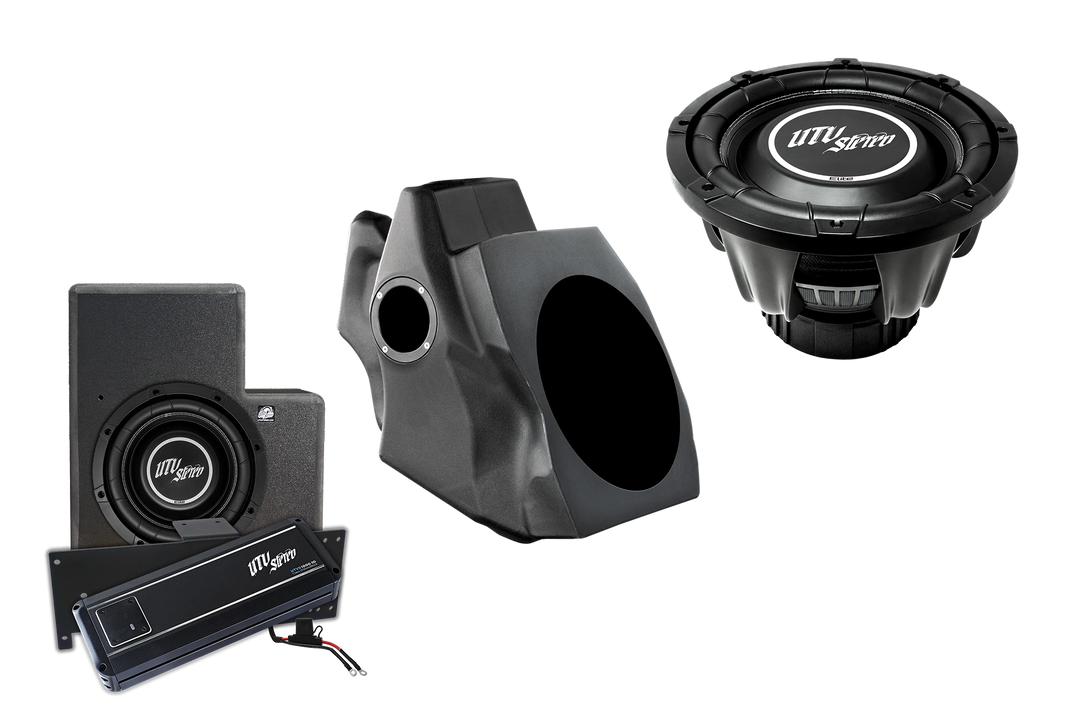 UTV Stereo subwoofer enclosure with amplifier and speaker components