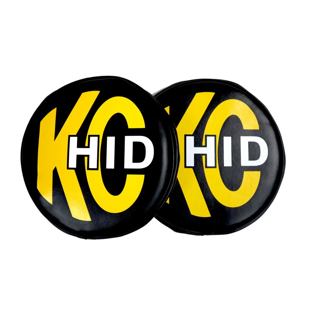 8" Light Cover - Soft Vinyl - Pair - Black w/ Yellow KC HID Logo - # 5818