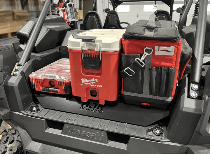 Kawasaki KRX Packout Mount - Subwoofer Compatible by AJK Offroad with a kit and two coolers installed   