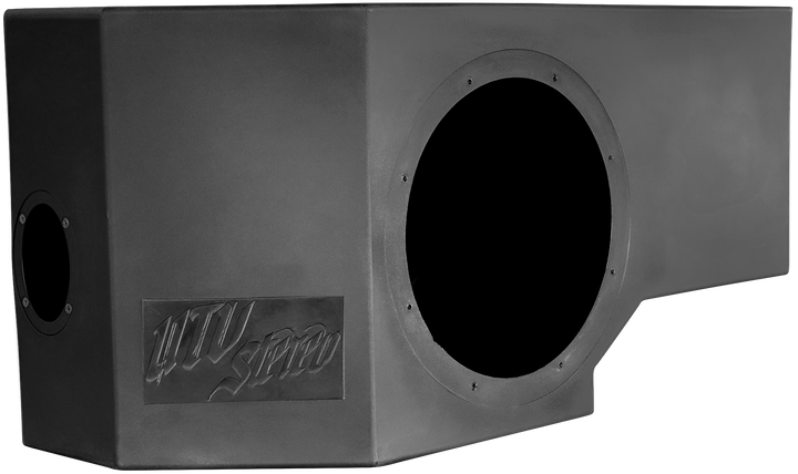 Black UTV Stereo subwoofer enclosure with large circular speaker cutout