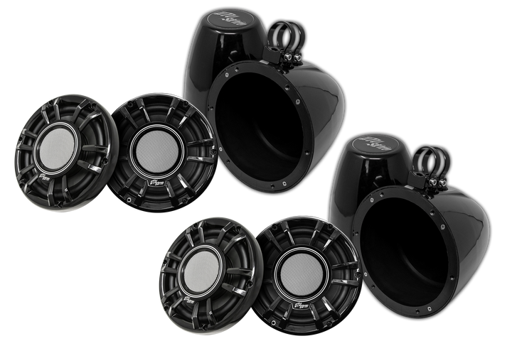 UTV Stereo black speaker pods and speaker grilles