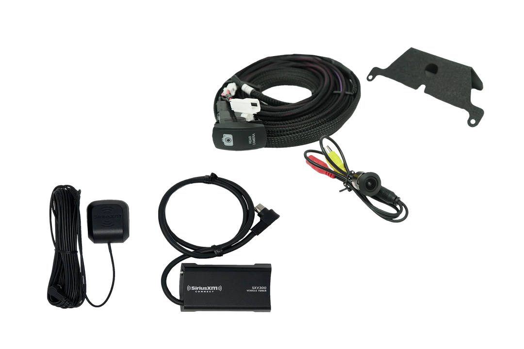 UTV Stereo rear camera and SiriusXM tuner kit with wiring harness and mounting bracket
