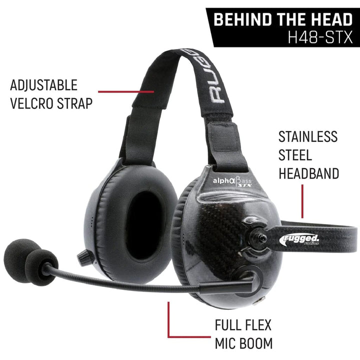 AlphaBass Carbon Fiber Stereo Headset with Bass Boost and Volume Control (OTH and BTH) - Behind The Head
