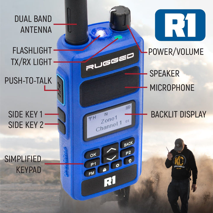 Rugged R1 - Business Band Two Way Handheld Radio - Digital and Analog - Blue