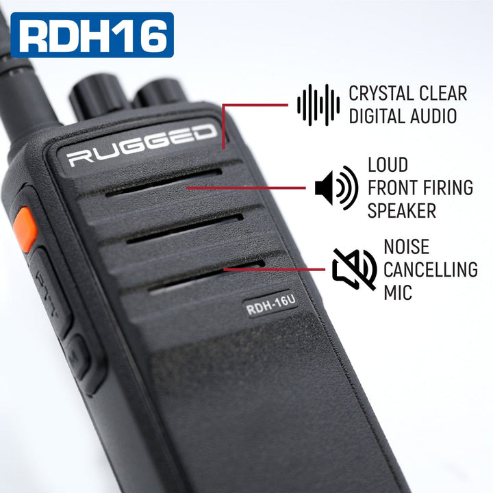 Rugged RDH16 - Business Band Two Way Handheld Radio - Digital and Analog - UHF / Safety Yellow