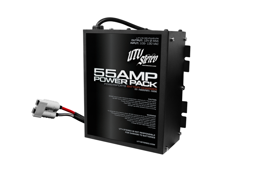 UTV Stereo 55 amp power pack battery charger with power cable and connector