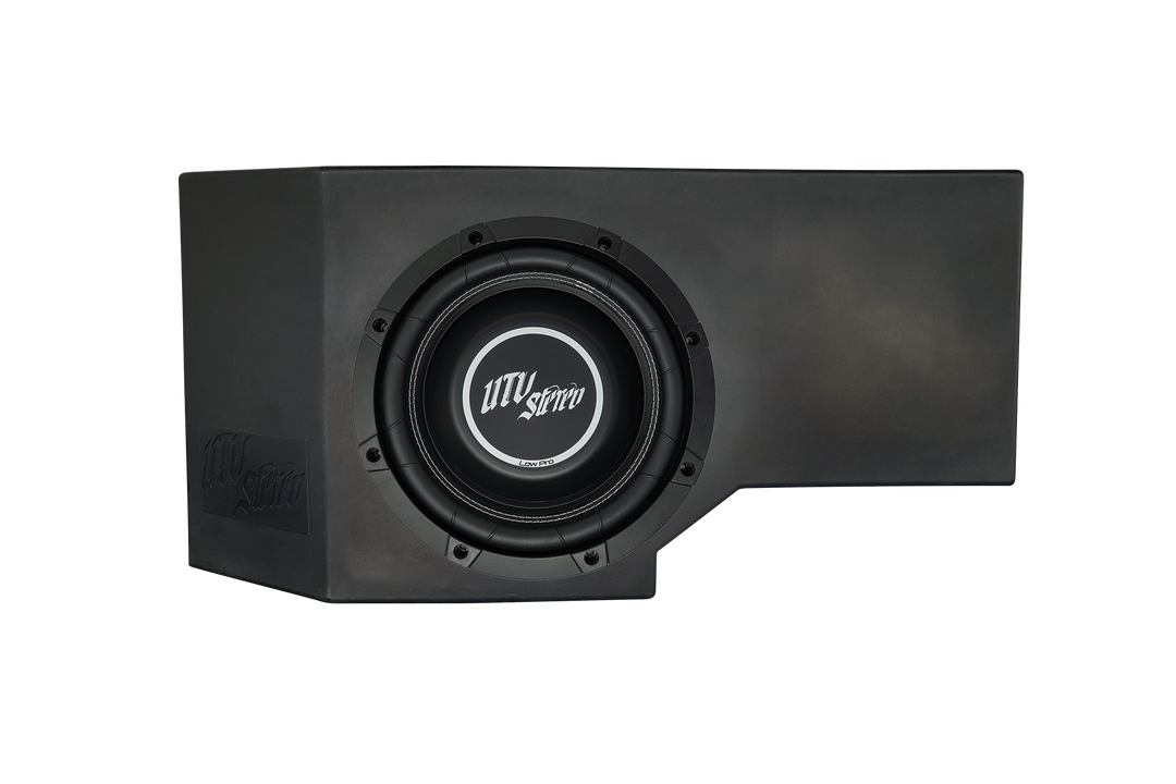 UTV Stereo Low Pro subwoofer in a black enclosure