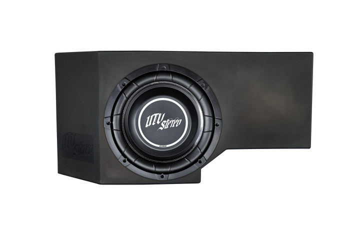 UTV Stereo black subwoofer in a custom enclosure