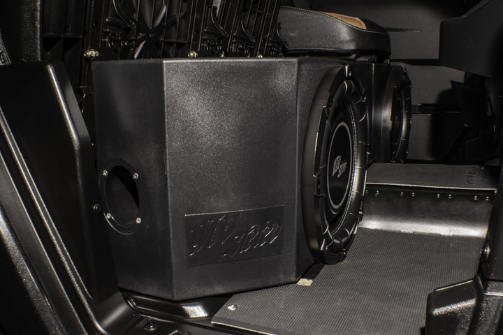 UTV Stereo dual subwoofer enclosure installed in vehicle