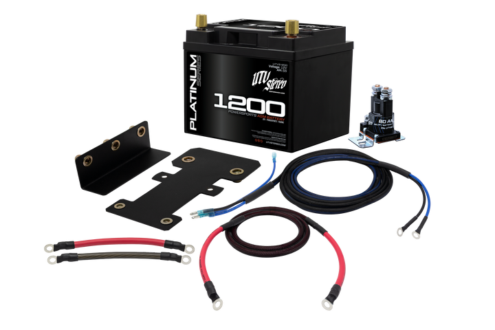 UTV Stereo 1200 AGM battery kit with mounting brackets cables and 80 amp relay