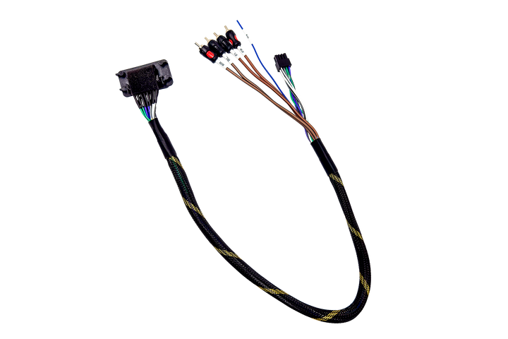 Car audio wiring harness with RCA connectors and multi colored wires