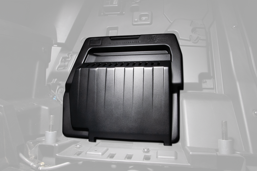 UTV Stereo big battery upgrade mounting bracket installed in vehicle