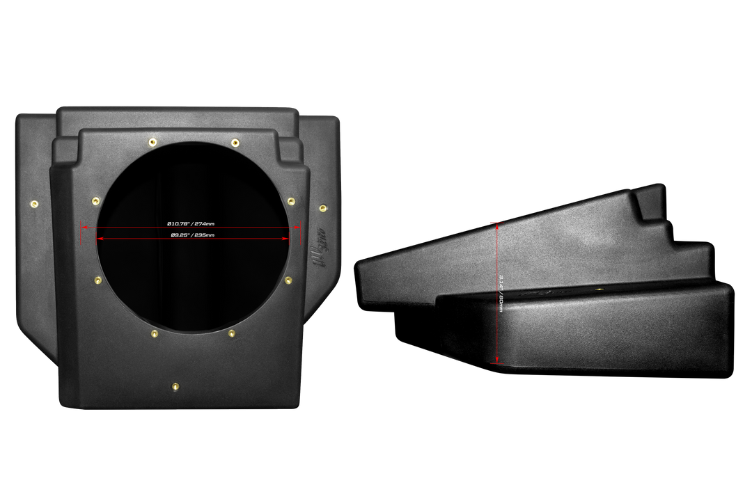 UTV Stereo subwoofer enclosure with dimension measurements