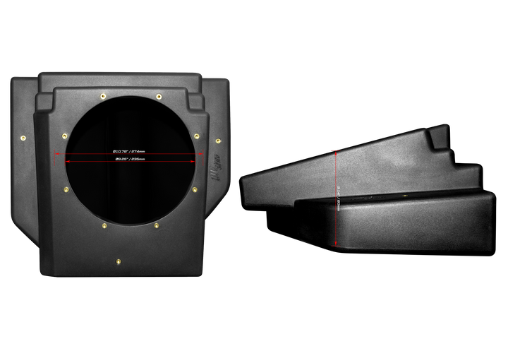 UTV Stereo subwoofer enclosure with dimension measurements