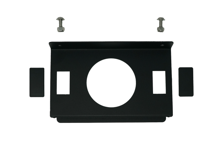 UTV Stereo black metal mounting bracket with two bolts and two rectangular spacers