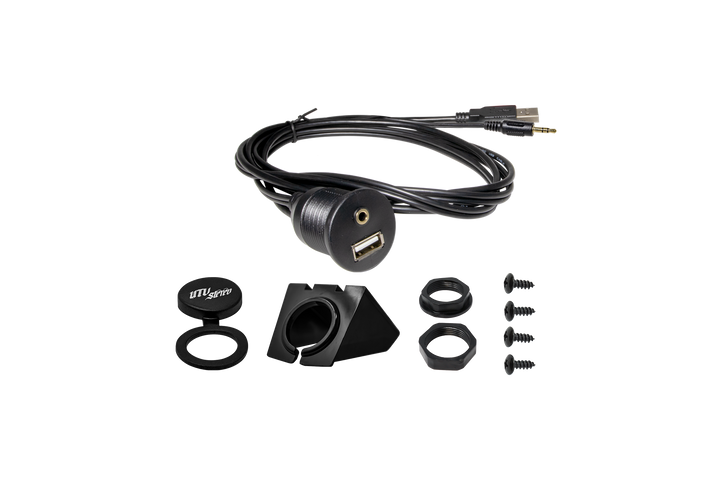 UTV Stereo USB and auxiliary flush mount cable kit with mounting hardware