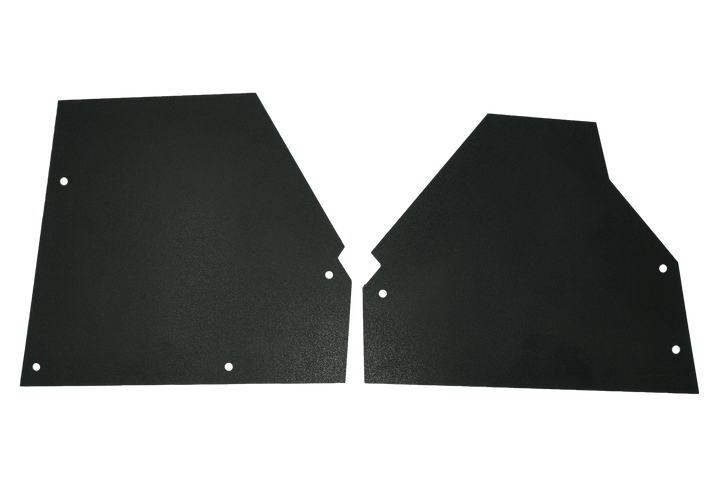 Two black textured plastic automotive interior trim panels with predrilled mounting holes