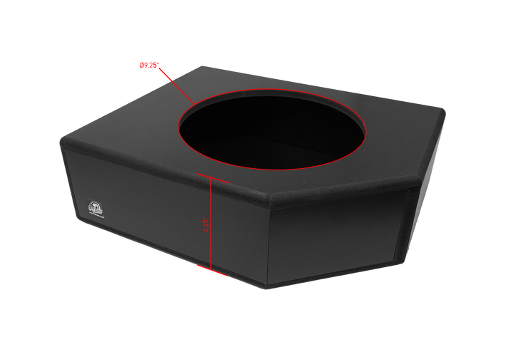 UTV Stereo subwoofer enclosure with 9.25 inch diameter cutout and 4.25 inch height dimensions