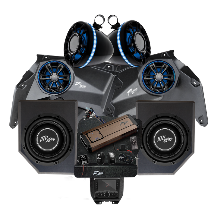 UTV Stereo audio system bundle with speakers, subwoofers, amplifier, and head unit