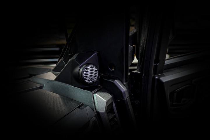 UTV Stereo speaker pod mounted on the interior pillar of a vehicle